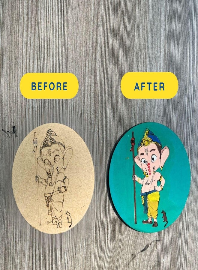 Ansoz Divine Ganesha Artistic Plaque Art Craft Kit | Ganesh Art Craft: Wooden Pre-Marked Cutout for Kids and All Ages - DIY Craft Kit | Home Decor | Ganesh Chaturthi Gift Idea (Water Color Included (Ganesha with Spear) - Image 3